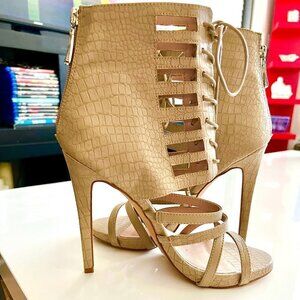 Bebe Vegan Leather Lace up Ankle Cuff Stilettos Sz 9